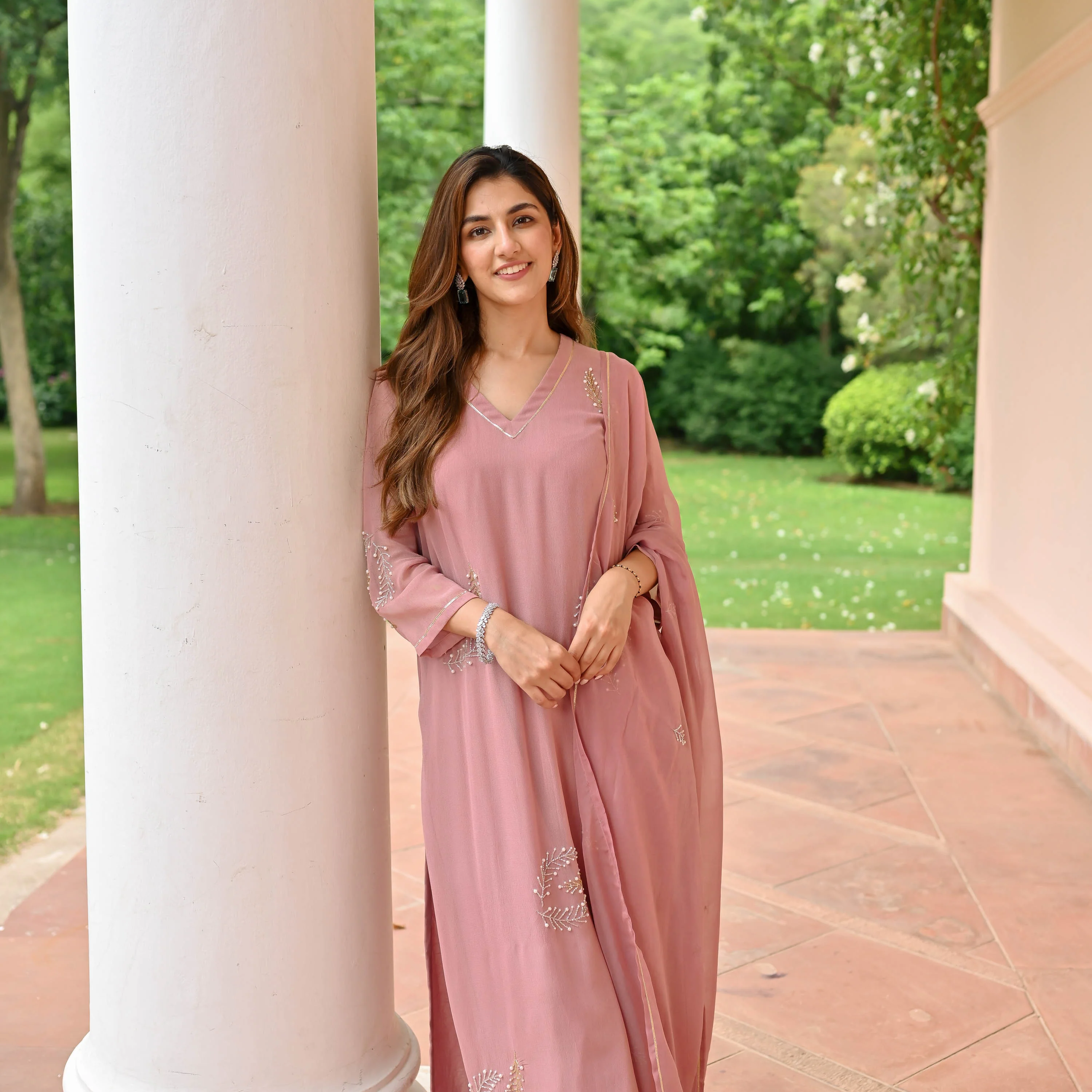 Pure Mauve Georgette Suit Set - Woolfily
