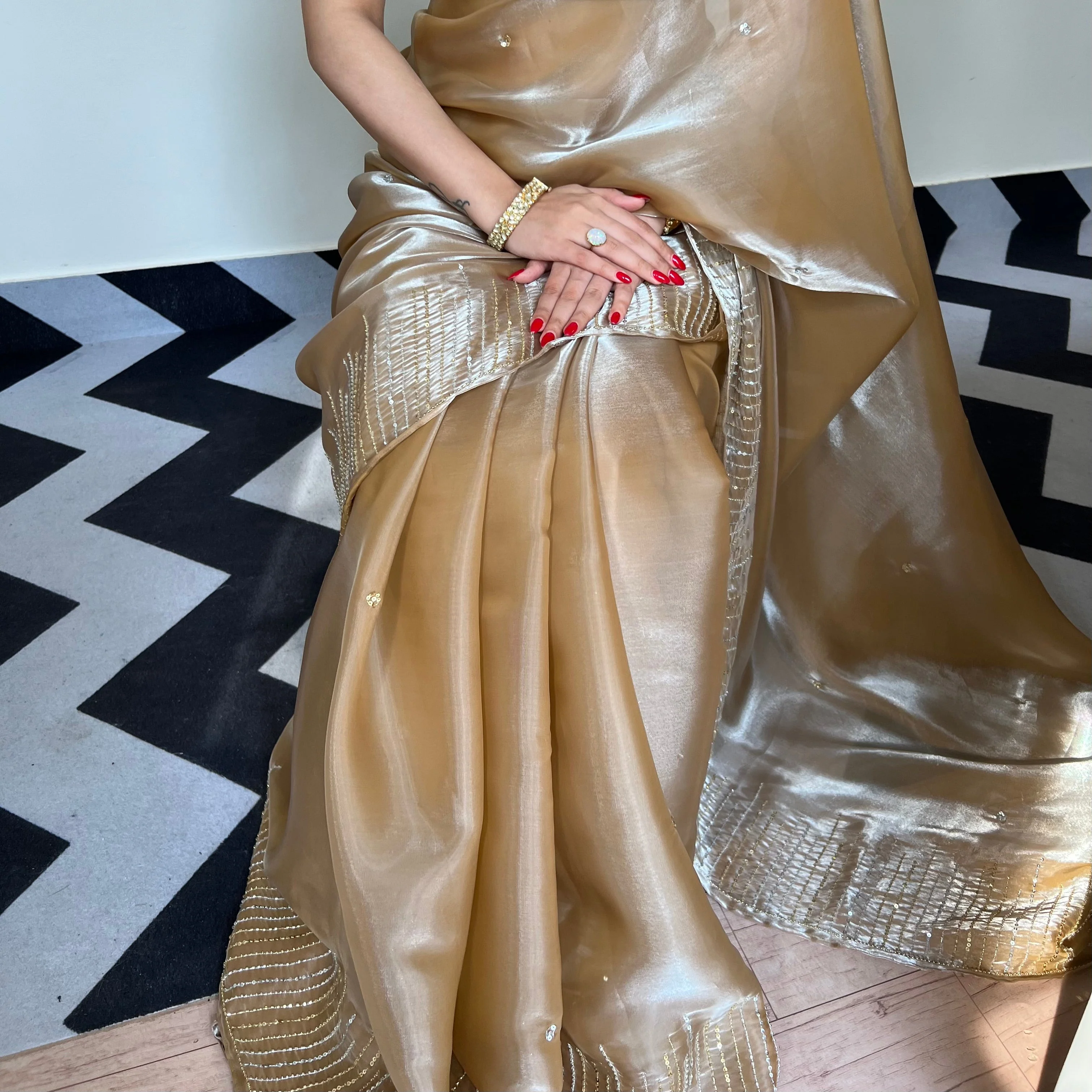 Golden Glow Tissue Saree - Woolfily