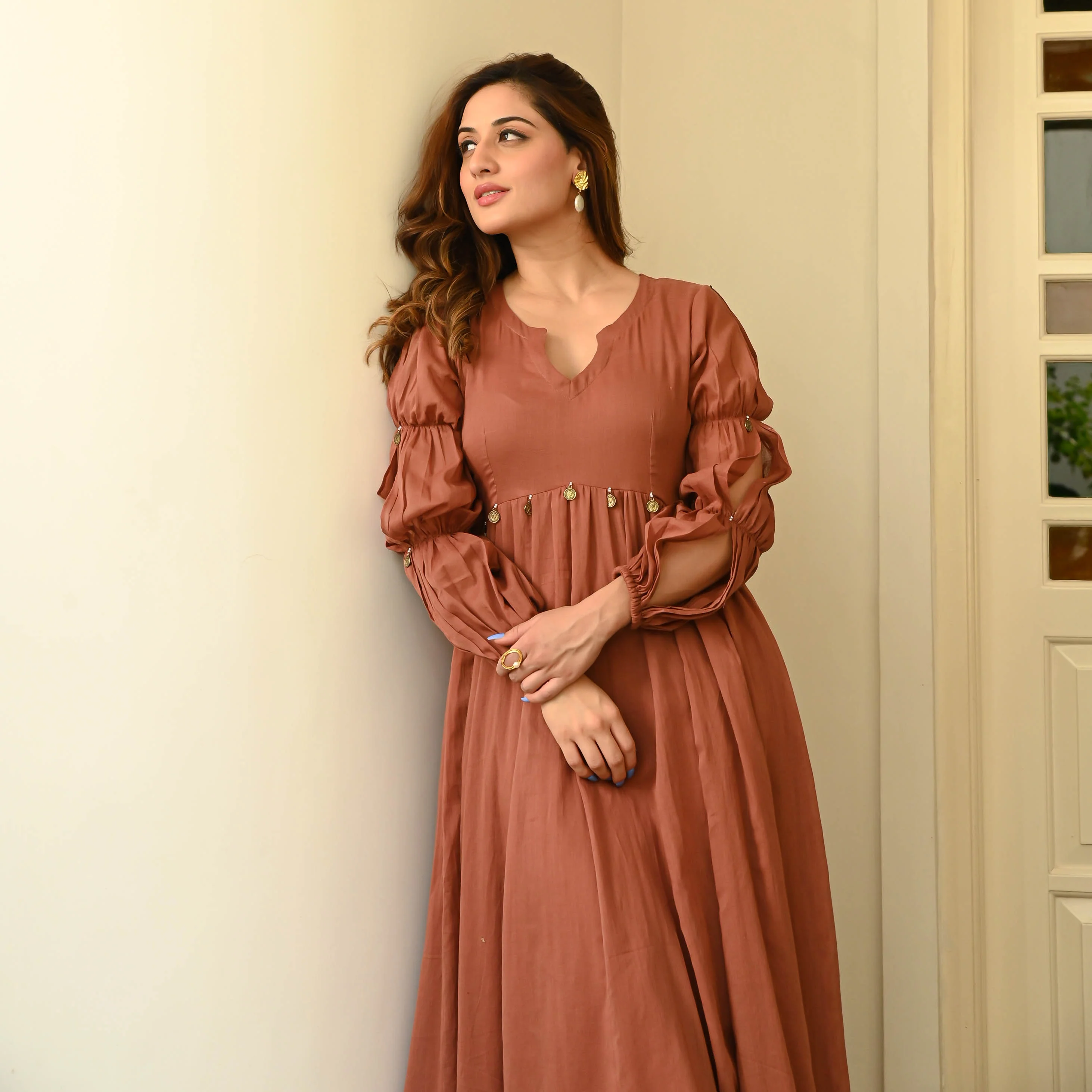 Brown Rust Cotton Dress - Woolfily