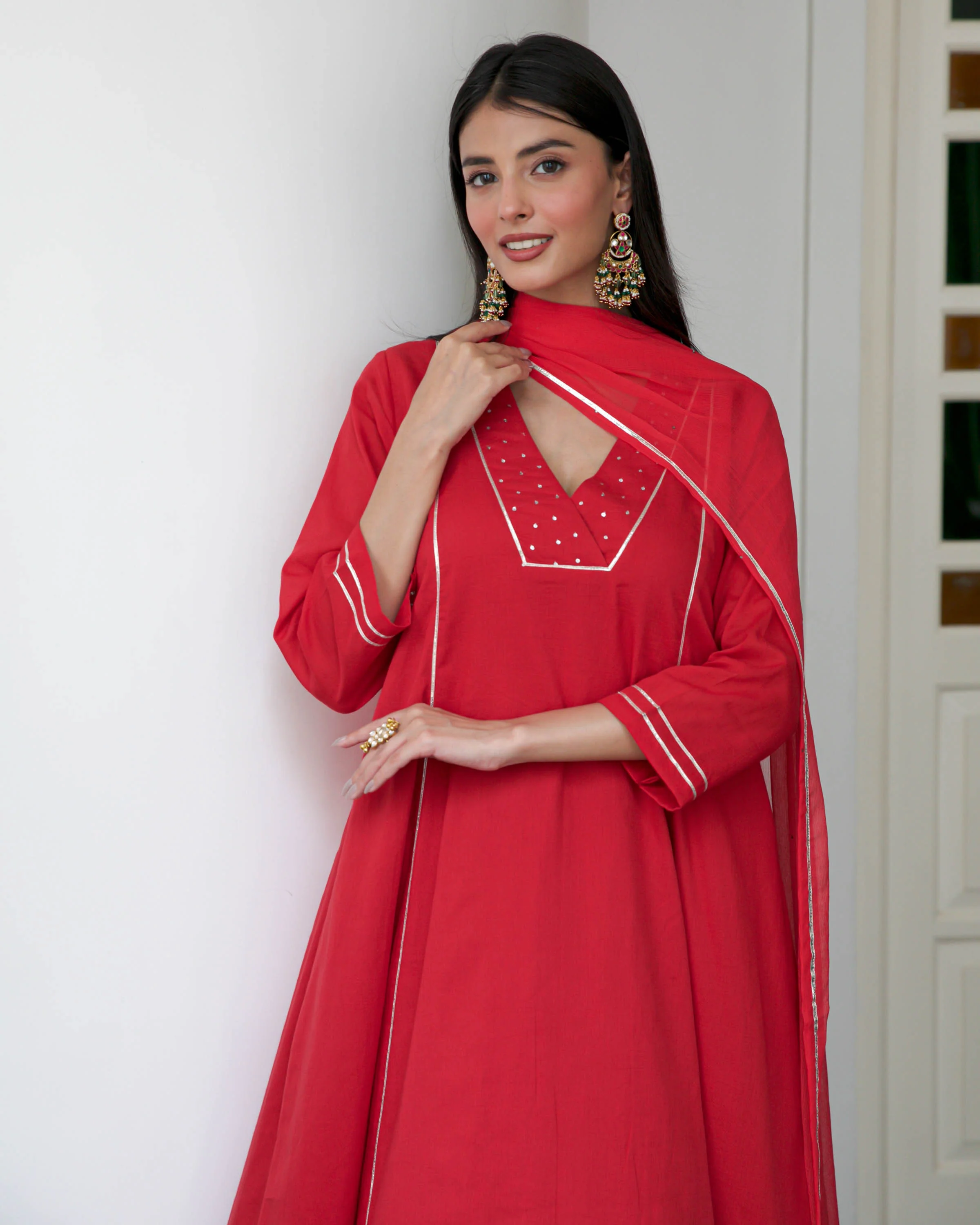 Red Cotton Suit Set - Woolfily