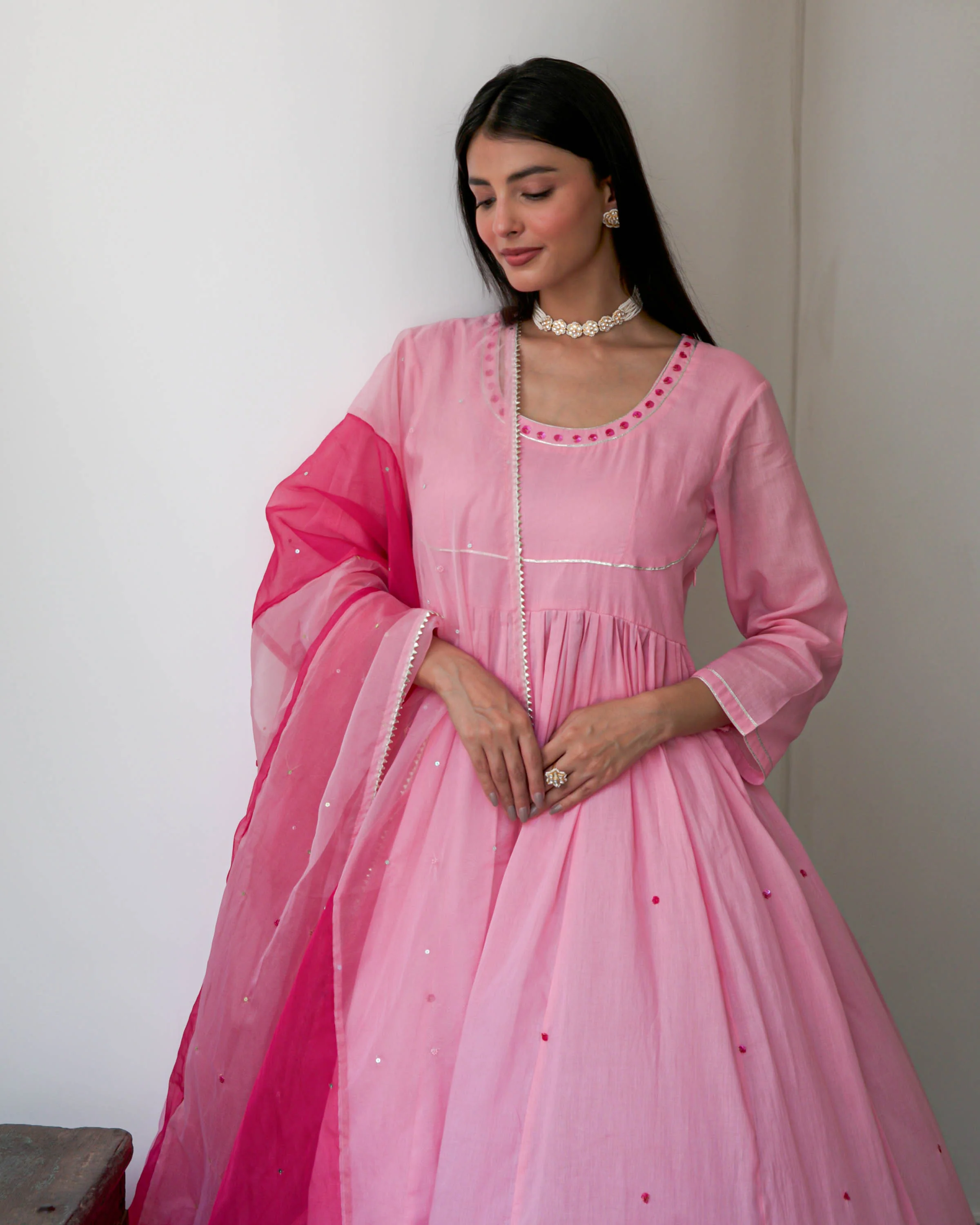 Shaded Pink Cotton Suit Set - Woolfily
