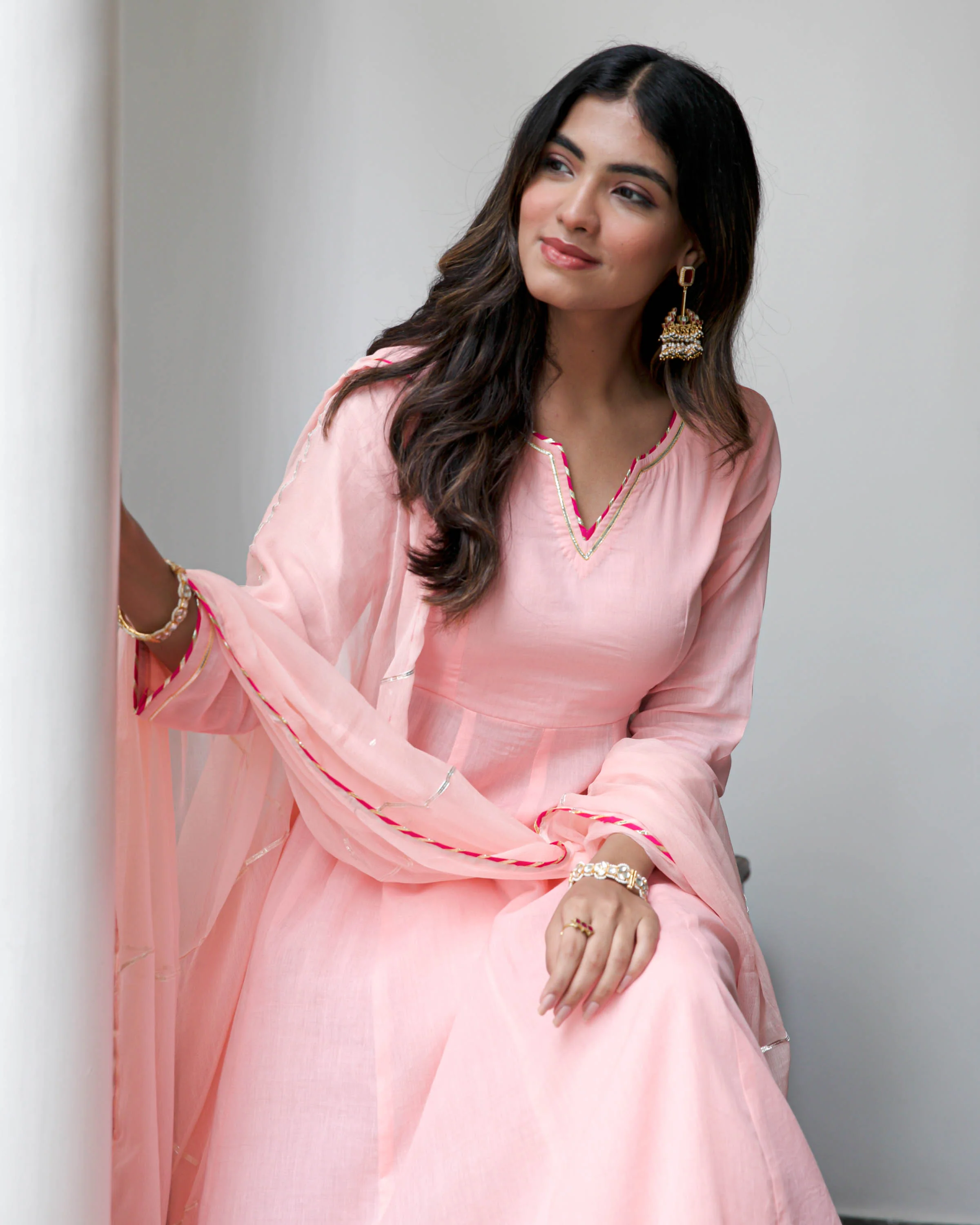 Peachish Pink  Cotton Suit Set - Woolfily