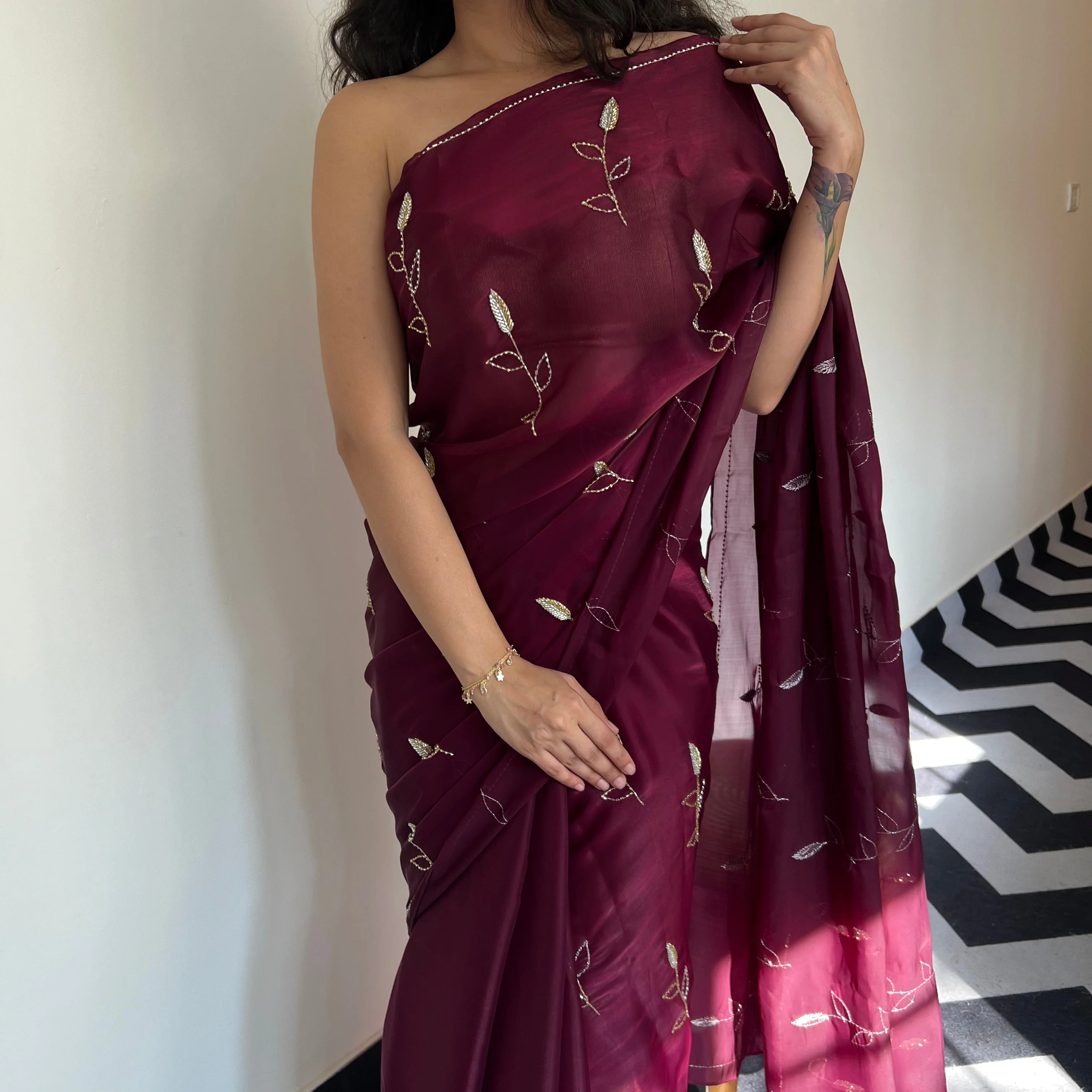 Berry Bliss Tissue Saree - Woolfily